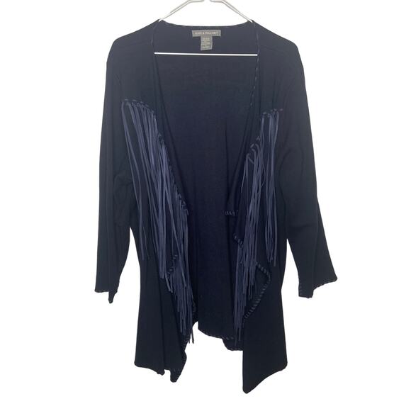 Kate & Mallory Navy Blue Fringe Open Front Cardigan - Women's Plus Size 1X - Picture 1 of 4